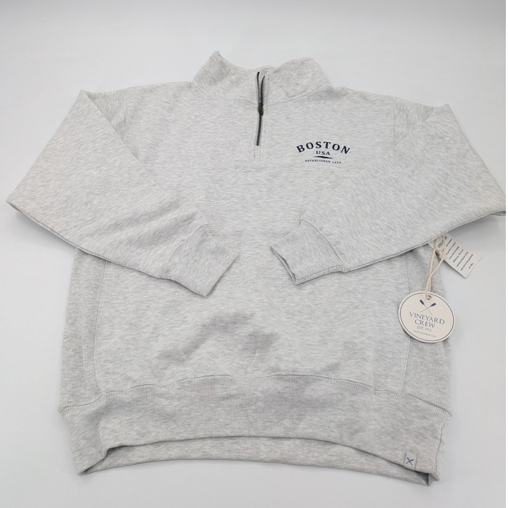 Boston Sweatshirt Men's Medium Gray Mock Neck 1/4 Zip Vineyard Crew
